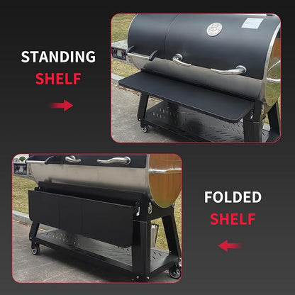 Utheer Folding Front Shelf for recteq DualFire 1200 Pellet Grill, Heavy-Duty Steel BBQ Prep Table, 40.7" x 10.2", 60 LB Load, Space-Saving Foldable Grill Shelf