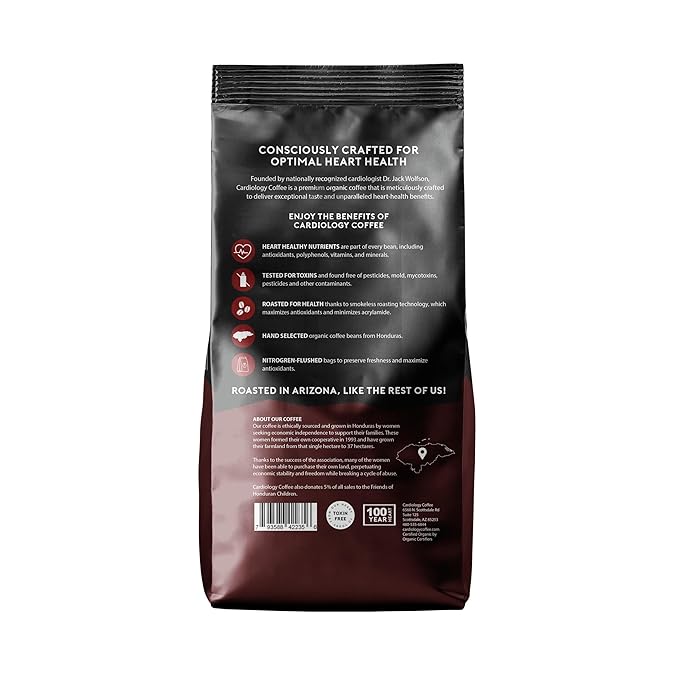 Cardiology Coffee – Whole Bean Coffee – USDA Certified Organic, Mold Free 12oz Dark Roast Coffee Beans - Organic Barista-Style Beans with Antioxidant Benefits – Perfect for Heart Healthy Lifestyle