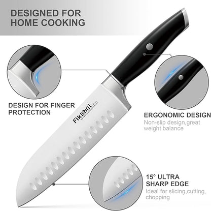 Fikshot Knife Set – German Stainless Steel, Ultra-Sharp, 14-Piece with Knife Block & Sharpener, Full Tang Black Handle, Rust-Resistant, Dishwasher-Safe for Kitchens, Gift for Chefs