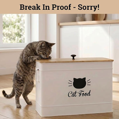 Cat Food Storage Container with Scoop - 15 lb (50 Cup) Capacity Metal Cat Food Container with Airtight Bamboo Lid & Metal Scoop - Airtight Pet Food Storage Containers - 15 lb Treats & Kibble Container