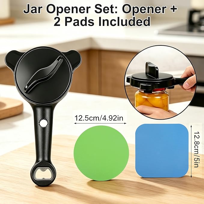 jar openers for seniors,4-in-1 Can Opener for Weak hands,Fits Kitchen Jars with Two Non-Slip Grip, Bottles & Can with Non Slip Rubber Jar opener Gripper Pad