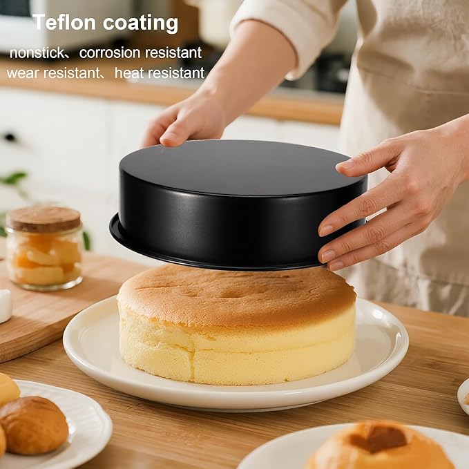 10 Inch Cake Pan Set of 2, Nonstick Round Cake Pans with 60PCS Pre-cut Parchment Paper for Christmas Birthday Thanksgiving, Circle Cake Pan for Baking Layer Cakes Deep-Dish Pizza Pie, Dishwasher Safe