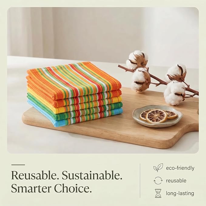 Urban Villa Kitchen Towels 100% Cotton Dish Towels for Kitchen(Set of 8)20”x30” Dish Cloths Highly Absorbent Kitchen Linen Set with Hanging Loop Perfect for Drying Dishes Cleaning Towels -Multi Color