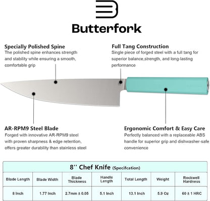 8 Inch Chef Knife, AR-RPM9 Steel & Ergonomic Handle Cooking Knife, Ultra Sharp Professional Kitchen Knife with Oak Sheath, Gift for Home Chefs