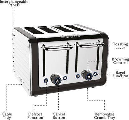 Dualit Design Series 4 Slice Toaster | Polished Stainless Steel with Black Trim | Extra-Wide Slots – Peek and Pop Function – Patented Perfect Toast Technology – Matching Kettle Available