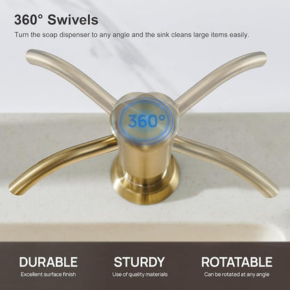GAGALIFE Built in Counter Soap Dispenser for Kitchen Sink and Soap Dispenser Extension Tube, Anti-Leakage Upgrade with 40" Soap Tube No More Top Refill, Brushed Gold
