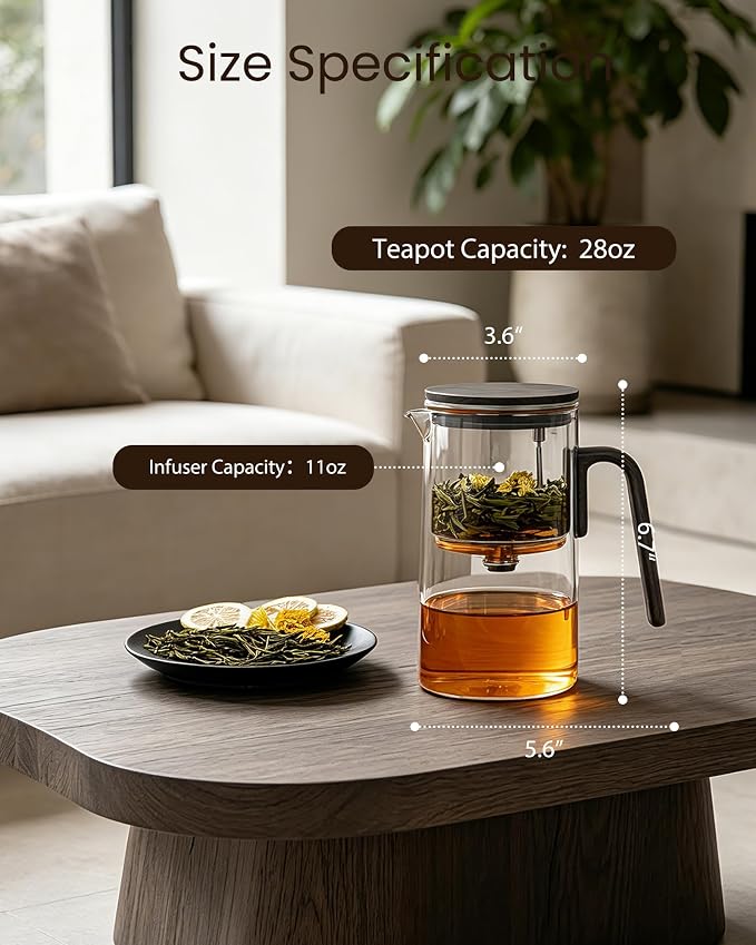 ZENS Enchanted Teapot, Magnetic Glass Tea Infuser Pot for Loose Leaf Tea Steeper, Magic Tea Maker, Mess-Free Loose Tea Diffusers for Tea Lovers Ideal Gifts, 28oz (830 ml)