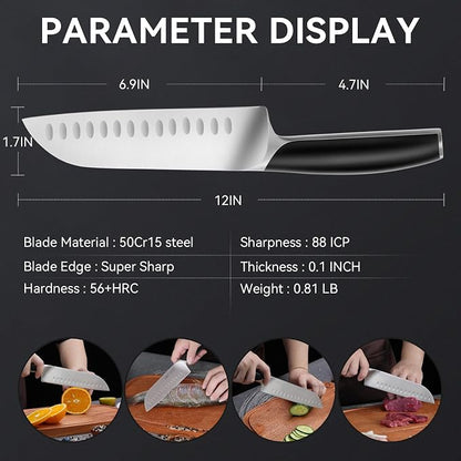 Santoku Knife 7 Inch Chef Knife Chopping Knife for Vegetable, Fruits, Meat, Perfect Gifts for Men and Women, Parents