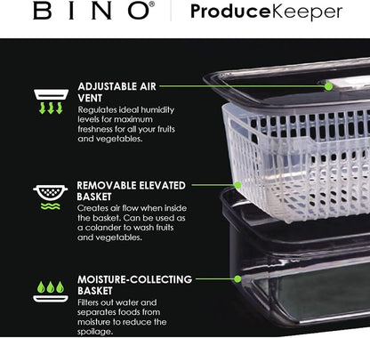 BINO | Produce Saver - 6.8 Cup/1.6L | Fridge Storage Containers for Fruits and Vegetables | Adjustable Air Vent, Removable Basket | BPA-Free Fridge Organizers