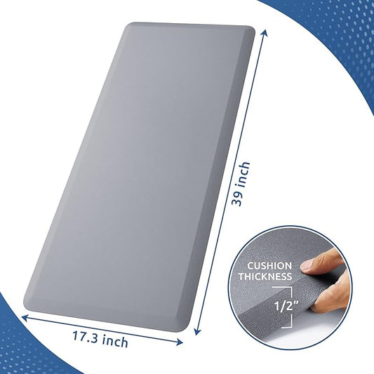 KitchenClouds Kitchen Mat Cushioned Anti Fatigue Kitchen Rug 17.3"x39" Water Resistant Non Slip Kitchen Rugs and Mats Standing Desk Mat Comfort Floor Mats for Kitchen House Sink Office (Grey)