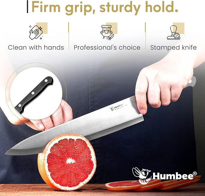 8-Inch Chef Knife – Full Tang Razor-Sharp High Carbon Stainless Steel Blade – Hollow Grind Edge – Ergonomic Grip Handle – Professional Kitchen Knife, Black