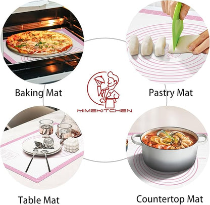 Non-stick Silicone Pastry Mat, Extra Large Baking Mat for Cookie Bread Pizza Pie Crust, Silicone Dough Mat for Rolling, Non-slip& Heat Resistant