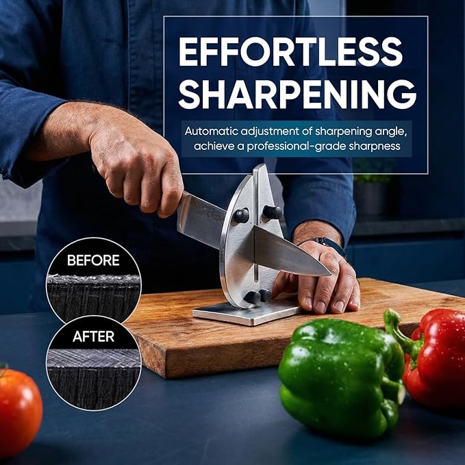 VN3 Professional Knife Sharpener | 3-Action Streamlined Sailboat Design for Effortless Knife Sharpening - The Ultimate Tool for Precision 11 to 21 Degree Angles (Upgrade Stainless Steel)