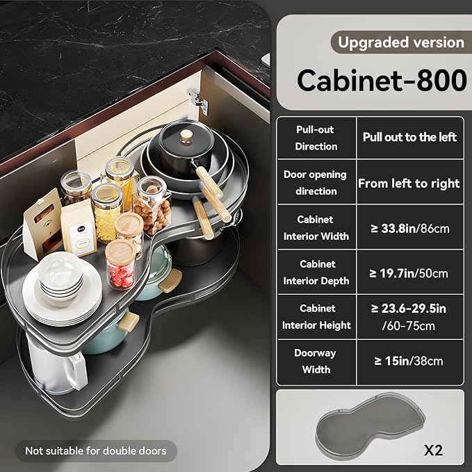 Blind Corner Cabinet Pull Out 12",14", 16", 18" Opening, 2-Tier Shelf Kitchen Cabinet Organizer, Blind Corner Cabinet Organizer, Left/Right Door, Adjustable Height, Metal Black