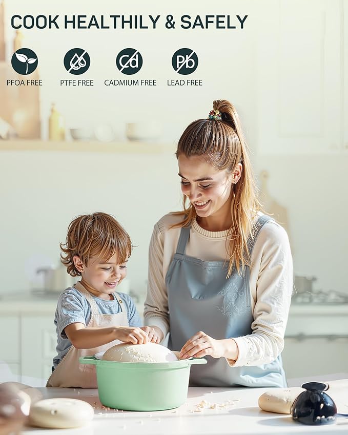 Ciwete 6 QT Dutch Oven Pot with Lid, Enameled Cast Iron Dutch Oven for Bread Making, Braiser, Cooking, Dual Handles, Oven Safe up to 500° F or on Stovetop, Gifts for Family - Mint Green