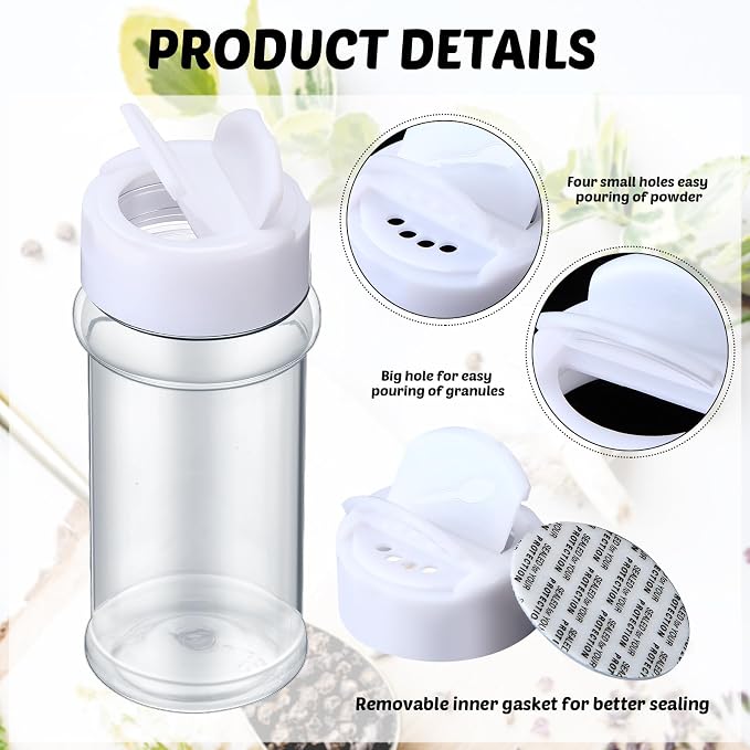 Eccliy 36 Pack 3 oz Clear Plastic Spice Jars with Label and Shaker Lids Empty Spice Bottles Seasoning Containers Seasoning Jars Shaker Condiment Pots for Pepper Herbs Powders (White)