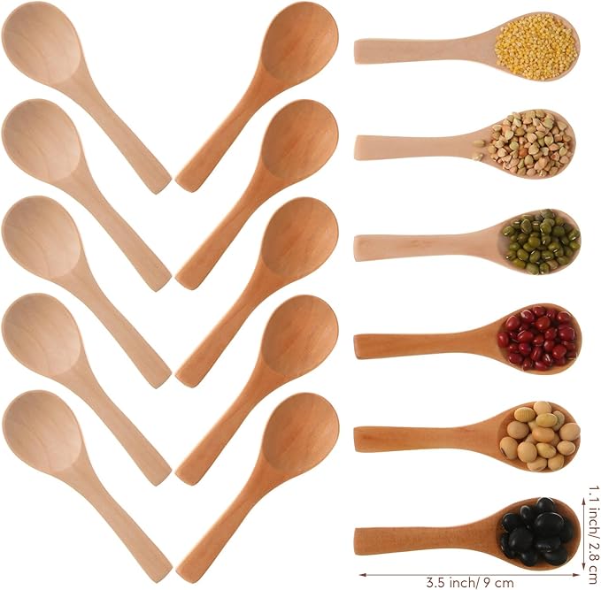 Boao 50 Pcs Small Wooden Spoons, 3.5'' L, Mini Wood Natural Tiny Spoons Wooden Little Teaspoons for Jars Sugar Creamer Honey Spices Salt Kitchen Supplies (Mix Color)