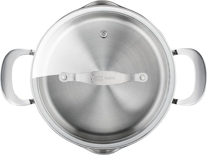 Jamie Oliver by T-fal Cook Smart 10-Piece Cookware Set, Uncoated Stainless Steel, Robust, Fast Heating, Even Cooking, Riveted Handle, Induction safe, Oven and dishwasher safe