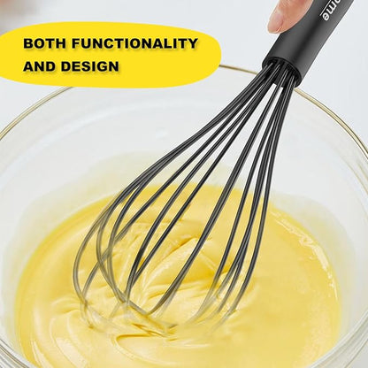 NileHome Silicone Whisk Set 8" 10" 12" Kitchen Whisk Kitchen Wisk Wire Whisks for Cooking, Whisking, Blending, Beating, Stirring-Black 3 Pack