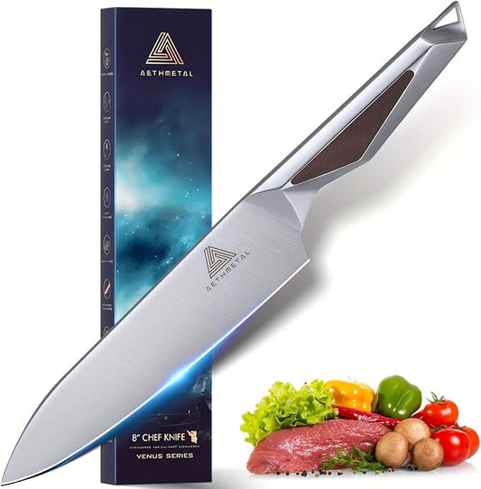 8 Inch Chef Knife, Full-Metal Kitchen Knife with Ergonomic Handle, High-Carbon Stainless Steel Chef’s Knife for Home & Pro Cooking, Precision Cutting, Gift-Ready Packaging