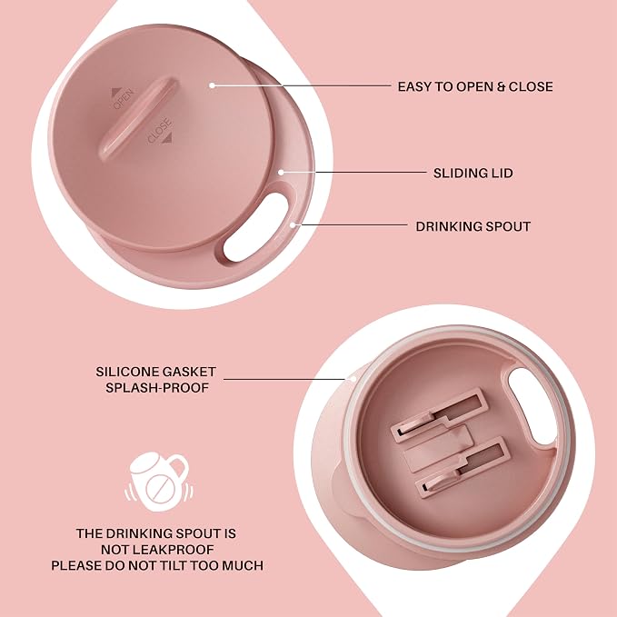 Ideus 16 oz (470 ml) Insulated Coffee Mug with Handle and Lid, Double Wall Stainless Steel Vacuum Thermal Coffee Mug, Travel Coffee Cup Thermal Cup for Home and Office, Leopard Pink