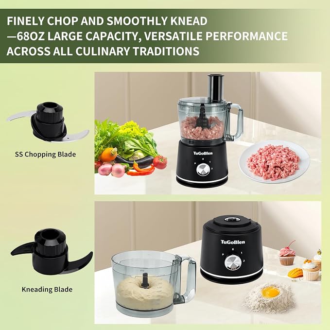 7-in-1 Multifunctional Food Processor with 68oz Processing Bowl,51oz Glass Blender,6.7oz Glass Grinder, Kneading/Chopping/Shredding/Slicing/French Fry Blades for Vegetables,Fruits,Coffee Bean