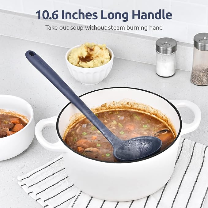 13 inch Silicone Soup Ladle: U-Taste 600ºF Heat Resistant 4 oz Large Non-stick Seamless Rubber Kitchen Deep Serving Spoon with Non Slip Long Handle for Cooking Sauce Stews Gravy (Midnight Blue)