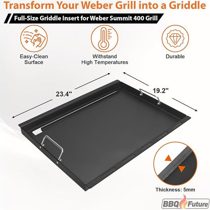 Full Size Griddle Insert for Weber Summit 400 Series E/S 450 440 460 470 Gas Grills With Smoker Box, Heavy Duty Flat Top with Spatula Set for Weber Grill Replacement Parts 67550