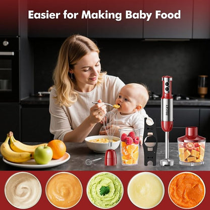 Immersion Blender Handheld 1200W, 20-speeds Immersion Hand Blenders, Hand Mixer with Mining Beaker,Chopper,Whisk, Frother and Stick Blender Suitable for Kitchen, Protein Shakes and Baby Food