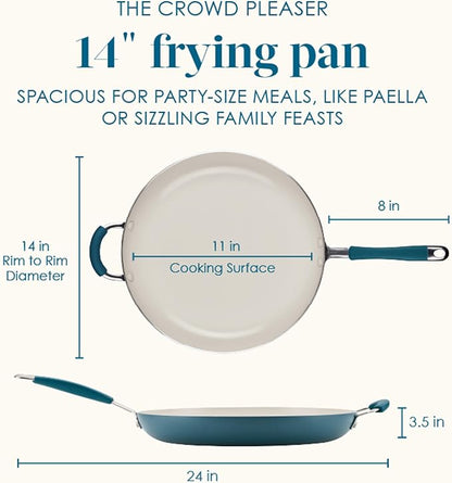 Rachael Ray Cucina Ceramic Nonstick Frying Pan/Skillet, Dishwasher Safe, 14 Inch Open Fry Pan - Marine Blue