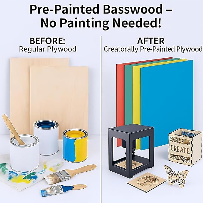 4 Pack Double-Sided Pre-Painted Colored Plywood Sheets, 11.7"x8.27"x1/8" (3mm) Laser-Friendly Craft Boards for Cutting & Engraving (Mixed Colors)