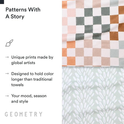GEOMETRY Kitchen Tea Towels - Quick Dry Microfiber Dish Towels for Kitchen Checkmate CA, 18" x 30" 2-Pack