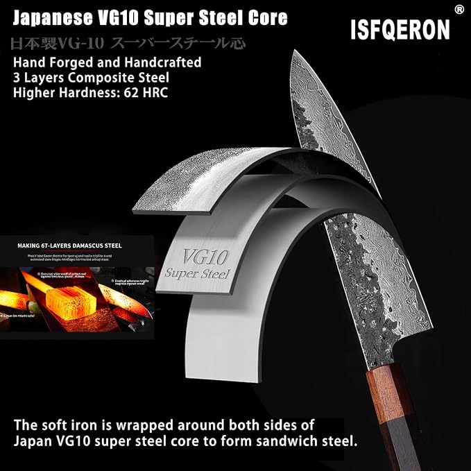 Japanese Chef Knife with VG10 Steel Core, 67-Layer Razor-Sharp Japanese Knife with Ergonomic Rosewood Handle, Professional Black Forged Chef's knives – Gift Grindstone Included