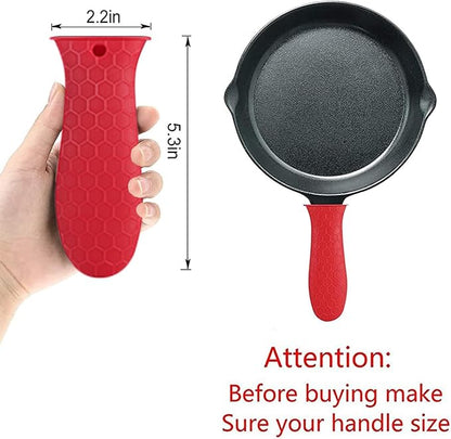 4 Pcs Silicone Hot Handle Holder, Non-Slip Potholder for Cast Iron Skillets, Rubber Pot Handle Sleeve Heat Resistant for Frying Pans & Griddles Sleeve Grip Handle Cover,Metal cookware Handles, Red
