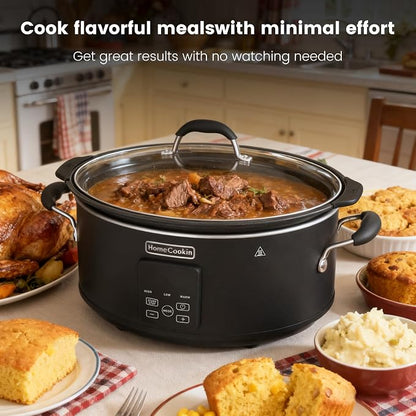 HOMECOOKIN Slow Cooker, Extra Large 10 Quart Programmable Slow Cookers with Timer, Dishwasher Safe Glass Lid & Crock, Kitchen Appliance for Families and Gatherings, Black
