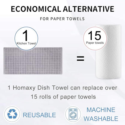 Homaxy 100% Cotton Terry Kitchen Towels(White and Light Grey, 13 x 28 Inches), Checkered Designed, Soft and Super Absorbent Dish Towels, 4 Pack