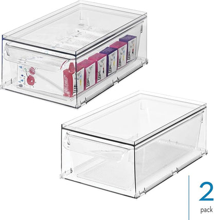 iDesign Stackable Kitchen Storage Drawer for Fridge, Pantry, Under-Sink, or Cabinet - Set of 2 - Clear
