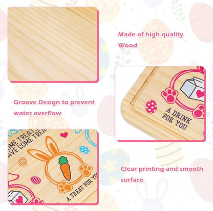 Whaline Easter Wooden Cookie Tray Dear Easter Bunny Cookie Plate Egg Carrot Drink Wooden Treat Plate Rectangle Easter Tray Bundle for Gifts Decoration Supplies, 11.8x7.8 Inch