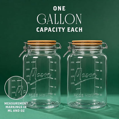 kitchentoolz 1 Gallon Mason Jars Wide Mouth with Airtight Bamboo Lids – Set of 2 Gallon Glass Jar with Lid – Large Mason Jars with Lids for Kitchen Pantry, Storage, and Canning