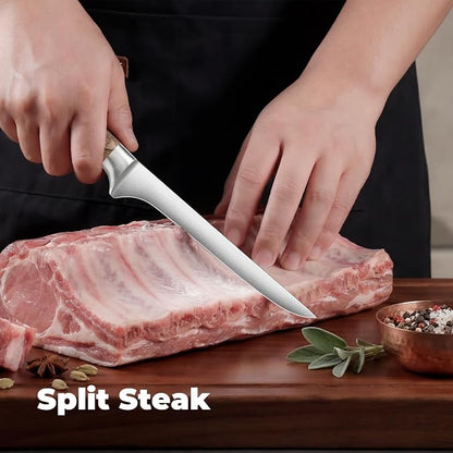 ZHANG XIAO QUAN Fillet Knife 6.5", German Stainless Steel Sharp Boning Knife, Ergonomic Pakkawood Handle for Meat and Poultry