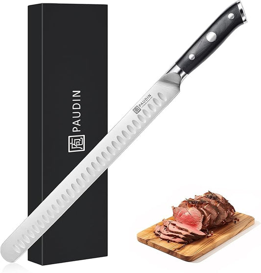 PAUDIN Brisket Knife, 12 Inch Dishwasher Safe Carving Slicing Knife for Meat, Razor Sharp German 1.4116 Steel Smoked Meat Cutter with Non-Slip Ergonomic G10 Handle & Gift Box, Perfect Gifts for Men