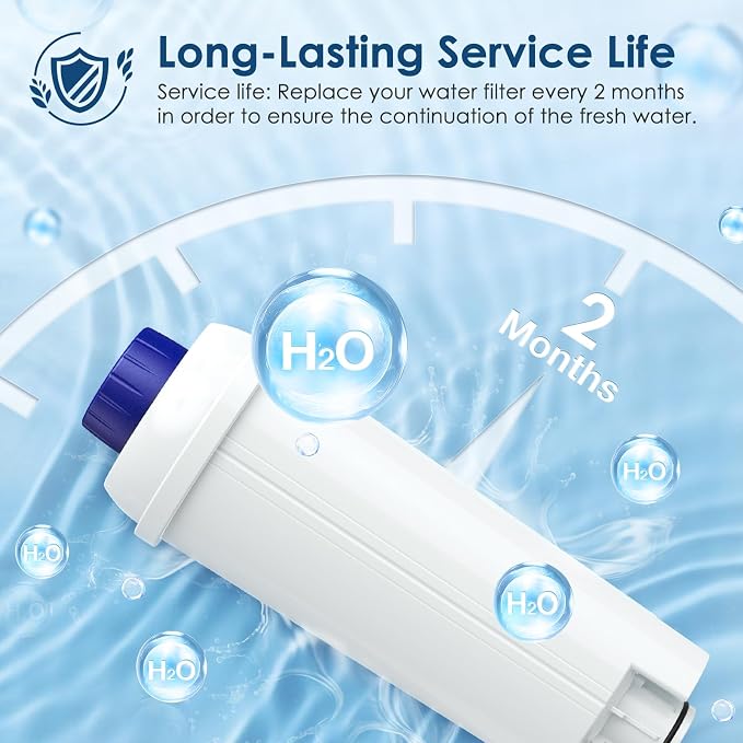 DLSC002 Water Filter Replacement Compatible With Delonghi Coffee Machine Filter Activated Carbon Softener For De'longhi Magnifica evo, Dinamica, Eletta, ECAM, ESAM, ETAM, Bco410/420, Ec680/800, 2 Pack