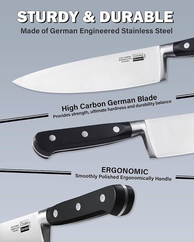 Cooks Standard Classic Cutlery, High Carbon Stainless Steel Knives Set, 8" Chef's Knife and 7" Santoku Knife, Ergonomic Handle, 2-Piece