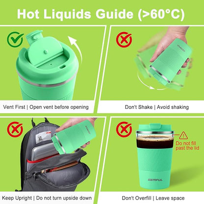GEMFUL13 oz Insulated Coffee Mug with Lid Spill Proof Travel Mug Tumbler Leak Proof Stainless Steel Cups for Coffee and Tea In Travel and Car Women Men (Green)