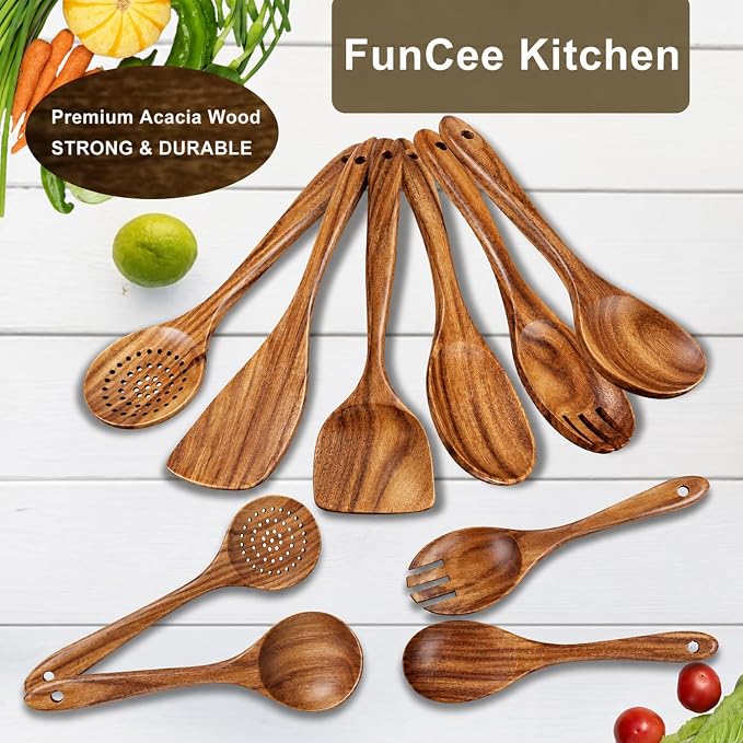 6 Pack Wooden Spoons For cooking – Heat-Resistant Wood Spatula with Comfort Grip, Lightweight Kitchen Cooking Utensils set, wood Spoon utensil Set Perfect for Non-Stick Cookware