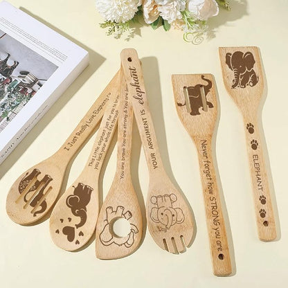 6Pcs 6 Styles Elephant Cooking Utensils for Kitchen 11.8 x 2.4 Inch Bamboo Kitchen Spoons Durable Wood Spoons Set for Housewarming Wedding Birthday Gift Farmhouse Apartment Accessories