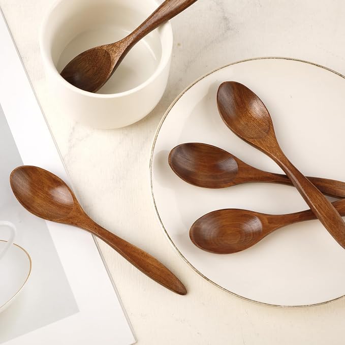 Small Wooden Spoons for Eating, 5.7 Inch Wood Spoons for Honey, Hardwood Honey Teaspoon for Coffee, Soup, Sugar, Jam Condiments (6PCS)