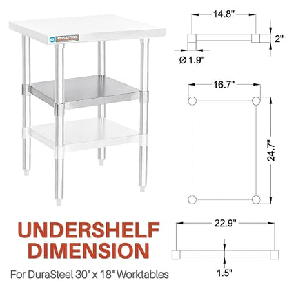 DuraSteel Galvanized Under Shelf for Work Tables - Extra Adjustable Lower Shelf for 30" x 18" Stainless Steel and Wooden Worktables - Fits for use in Restaurant, Warehouse, Home, Kitchen, Garage