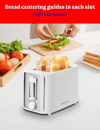 Betty Crocker 2-Slice Toaster, 900W, Variable Toast Shade Control, High Lift Feature, Cool Touch Housing, Bread Centering Guides, Drop Down Crumb Tray, BC-5632W, White