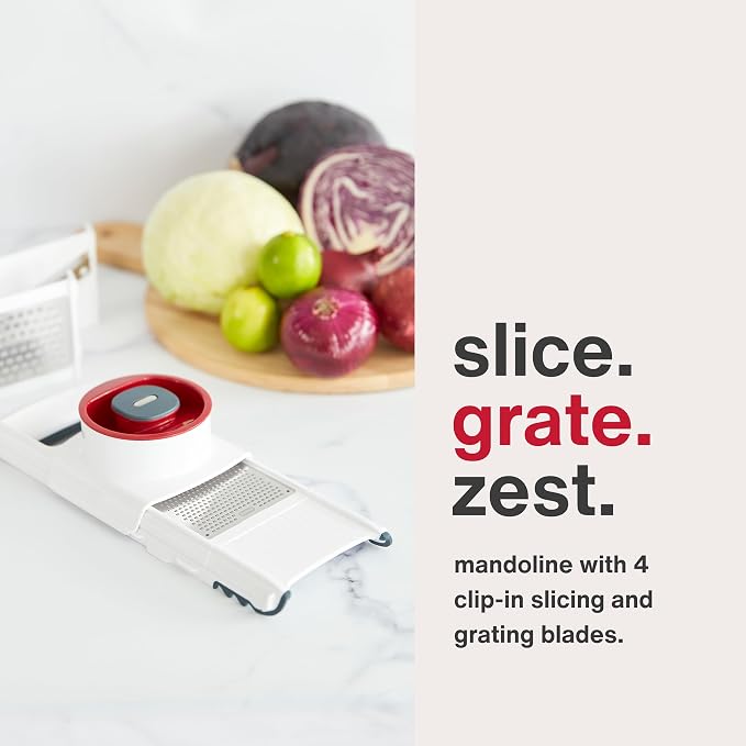 Zyliss Slicer - Food Cutter with Dishwasher Safe Blade & Pieces - Kitchen Tool for Easy & Effortless Slicing - Multipurpose Tool for Vegetables & More - 4-in-1 Slicer & Grater